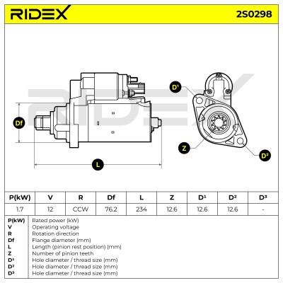 Anlasser RIDEX 2S0298 2S0298 - foto 7