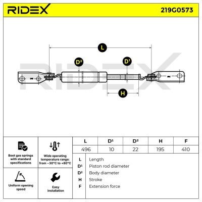 Gasfeder, Koffer-/Laderaum RIDEX 219G0573 219G0573 - foto 6