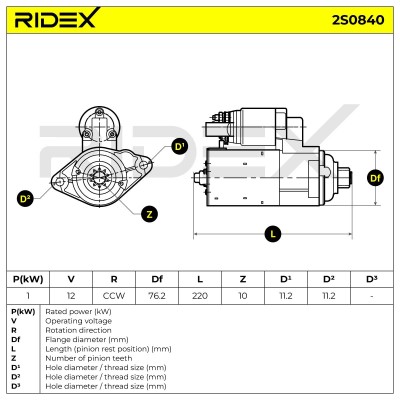 Anlasser RIDEX 2S0840 2S0840 - foto 7