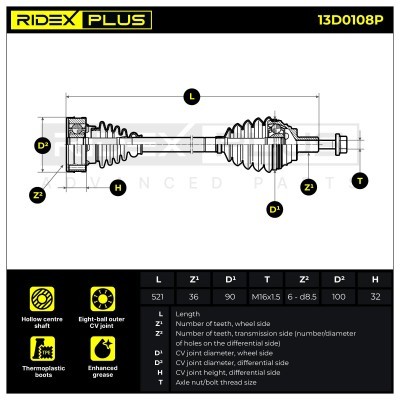 Antriebswelle RIDEX 13D0108P 13D0108P - foto 3