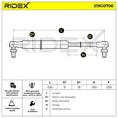 Gasfeder, Koffer-/Laderaum RIDEX 219G0706 219G0706 - foto 6