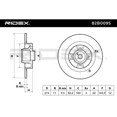 Bremsscheibe RIDEX 82B0095 82B0095 - foto 3