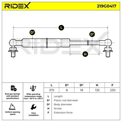 Gasfeder, Koffer-/Laderaum RIDEX 219G0417 219G0417 - foto 6
