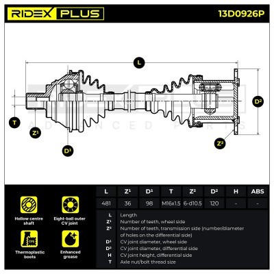 Antriebswelle RIDEX 13D0926P 13D0926P - foto 9