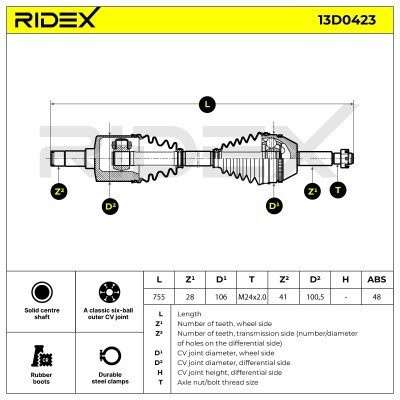 Antriebswelle RIDEX 13D0423 13D0423 - foto 7