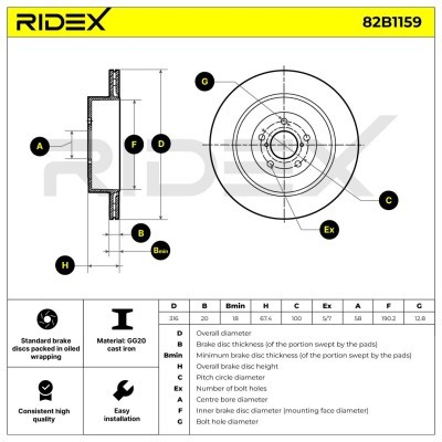 Bremsscheibe RIDEX 82B1159 82B1159 - foto 6