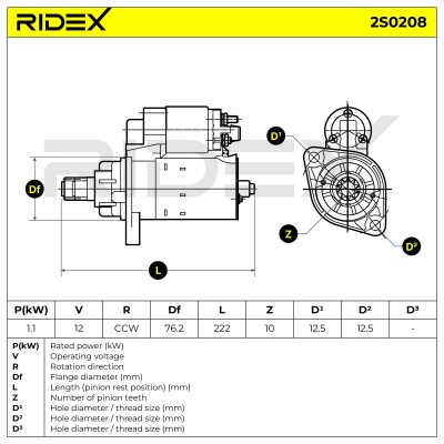Anlasser RIDEX 2S0208 2S0208 - foto 6