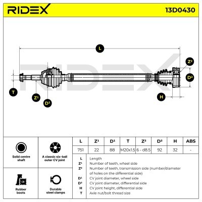 Antriebswelle RIDEX 13D0430 13D0430 - foto 7