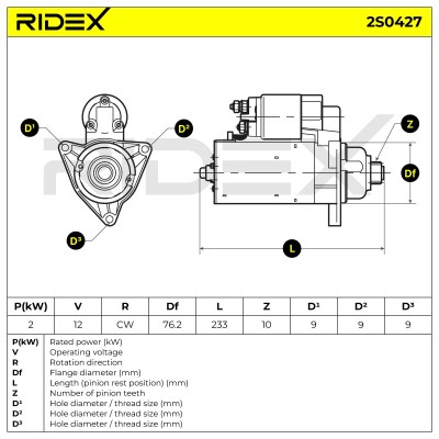 Anlasser RIDEX 2S0427 2S0427 - foto 7