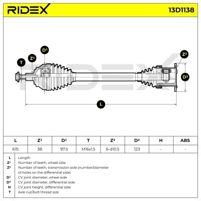 Antriebswelle RIDEX 13D1138 13D1138 - foto 7