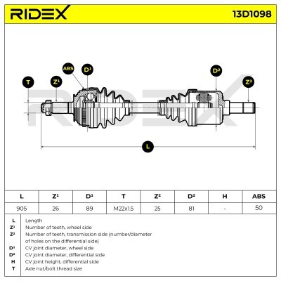 Antriebswelle RIDEX 13D1098 13D1098 - foto 7