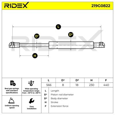 Gasfeder, Koffer-/Laderaum RIDEX 219G0822 219G0822 - foto 6