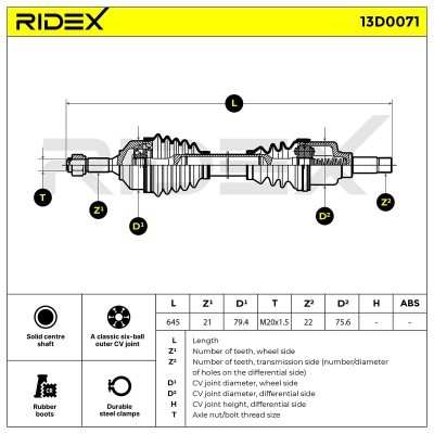 Antriebswelle RIDEX 13D0071 13D0071 - foto 7