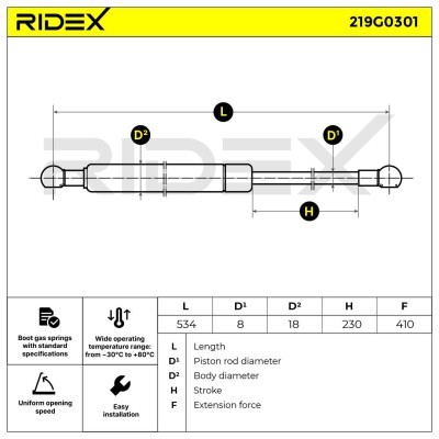Gasfeder, Koffer-/Laderaum RIDEX 219G0301 219G0301 - foto 7