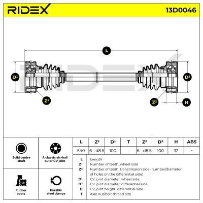 Antriebswelle RIDEX 13D0046 13D0046 - foto 6