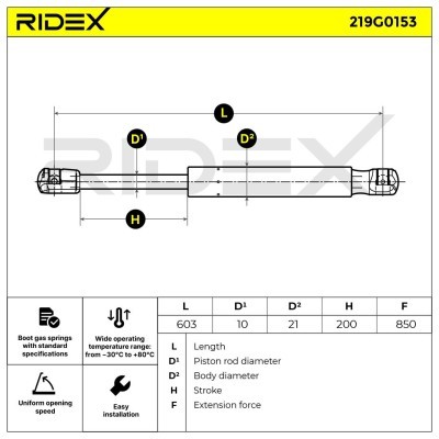 Gasfeder, Koffer-/Laderaum RIDEX 219G0153 219G0153 - foto 8