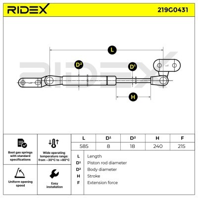 Gasfeder, Koffer-/Laderaum RIDEX 219G0431 219G0431 - foto 7