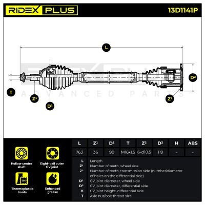 Antriebswelle RIDEX 13D1141P 13D1141P - foto 9