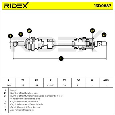 Antriebswelle RIDEX 13D0887 13D0887 - foto 7