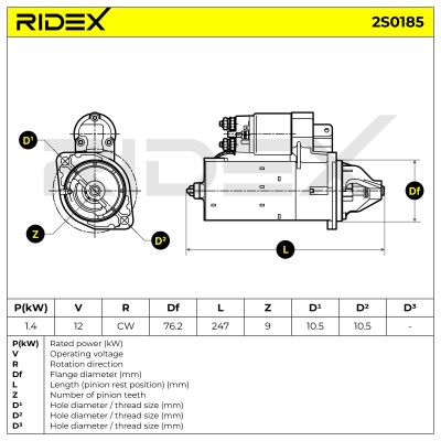 Anlasser RIDEX 2S0185 2S0185 - foto 6