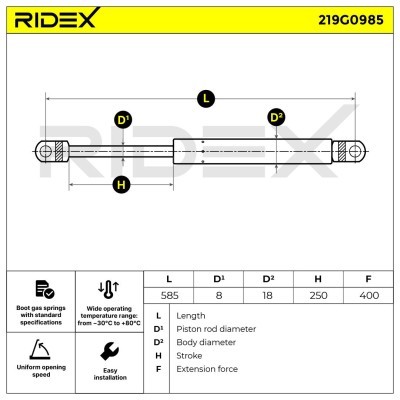 Gasfeder, Koffer-/Laderaum RIDEX 219G0985 219G0985 - foto 6