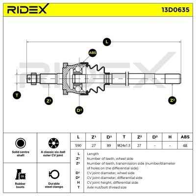 Antriebswelle RIDEX 13D0635 13D0635 - foto 7