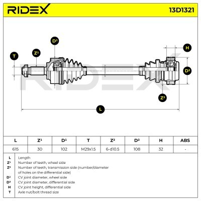 Antriebswelle RIDEX 13D1321 13D1321 - foto 8