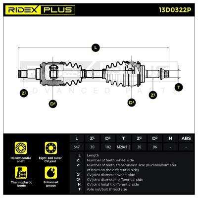 Antriebswelle RIDEX 13D0322P 13D0322P - foto 3