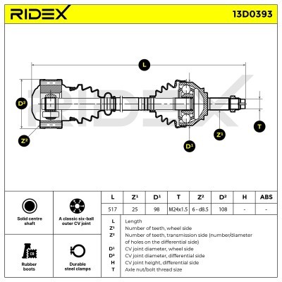 Antriebswelle RIDEX 13D0393 13D0393 - foto 5