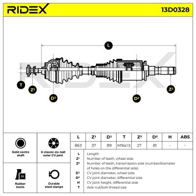 Antriebswelle RIDEX 13D0328 13D0328 - foto 7