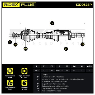 Antriebswelle RIDEX 13D0328P 13D0328P - foto 3
