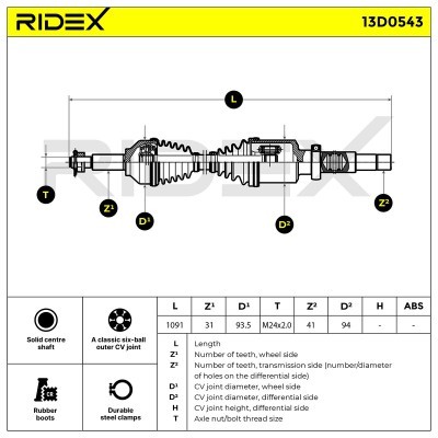 Antriebswelle RIDEX 13D0543 13D0543 - foto 7