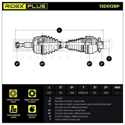 Antriebswelle RIDEX 13D0128P 13D0128P - foto 3