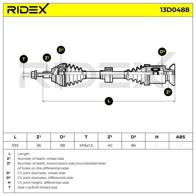 Antriebswelle RIDEX 13D0488 13D0488 - foto 6