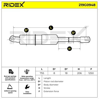 Gasfeder, Koffer-/Laderaum RIDEX 219G0948 219G0948 - foto 6