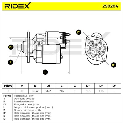 Anlasser RIDEX 2S0204 2S0204 - foto 7