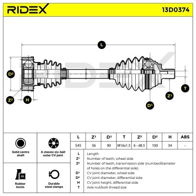 Antriebswelle RIDEX 13D0374 13D0374 - foto 7
