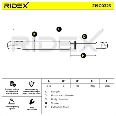 Gasfeder, Koffer-/Laderaum RIDEX 219G0323 219G0323 - foto 7