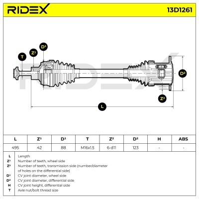 Antriebswelle RIDEX 13D1261 13D1261 - foto 7