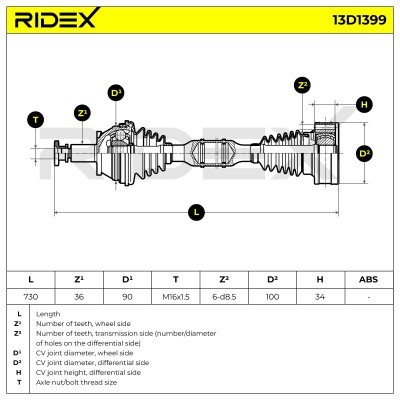Antriebswelle RIDEX 13D1399 13D1399 - foto 7