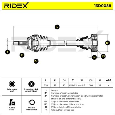 Antriebswelle RIDEX 13D0088 13D0088 - foto 4