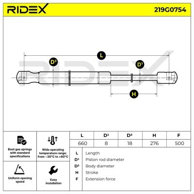 Gasfeder, Koffer-/Laderaum RIDEX 219G0754 219G0754 - foto 6