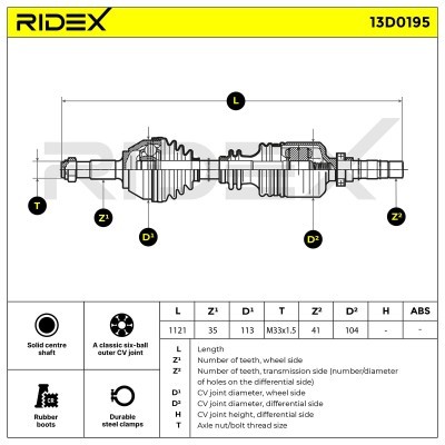Antriebswelle RIDEX 13D0195 13D0195 - foto 6