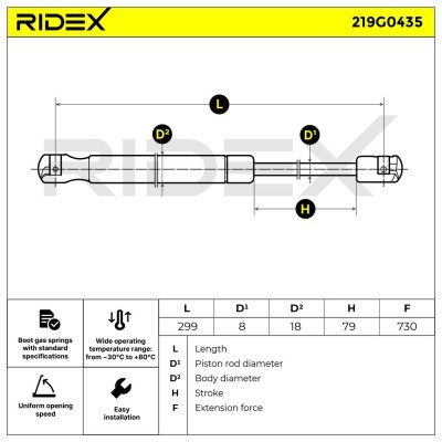 Gasfeder, Koffer-/Laderaum RIDEX 219G0435 219G0435 - foto 6
