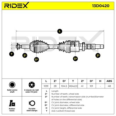 Antriebswelle RIDEX 13D0420 13D0420 - foto 7