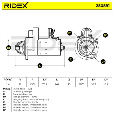Anlasser RIDEX 2S0891 2S0891 - foto 7