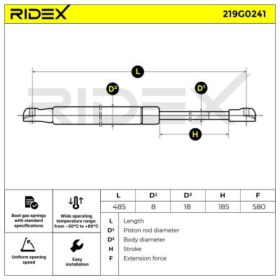 Gasfeder, Koffer-/Laderaum RIDEX 219G0241 219G0241 - foto 7