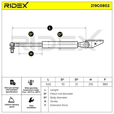 Gasfeder, Koffer-/Laderaum RIDEX 219G0802 219G0802 - foto 7