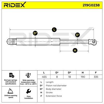 Gasfeder, Koffer-/Laderaum RIDEX 219G0238 219G0238 - foto 7