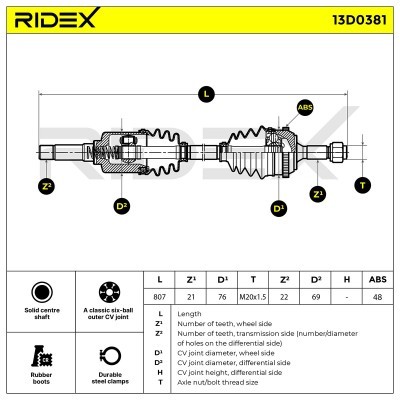Antriebswelle RIDEX 13D0381 13D0381 - foto 6